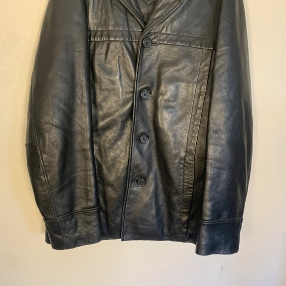 Wilsons Leather Mens L Black Leather Car Coat Quilted Lining Button Front Jacket - Picture 13 of 16